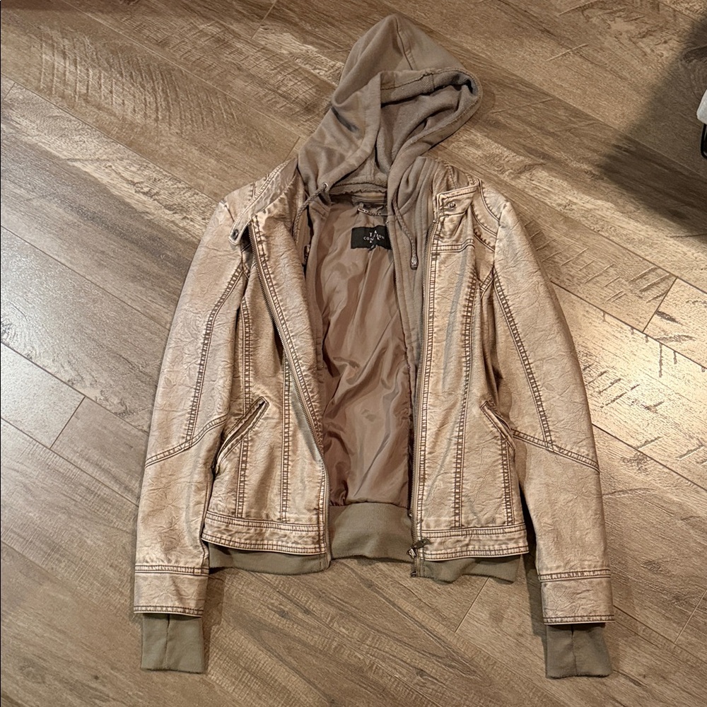 Women’s Tan Leather Jacket with Hoodie